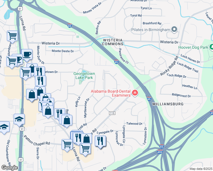 map of restaurants, bars, coffee shops, grocery stores, and more near 3241 Warringwood Drive in Birmingham