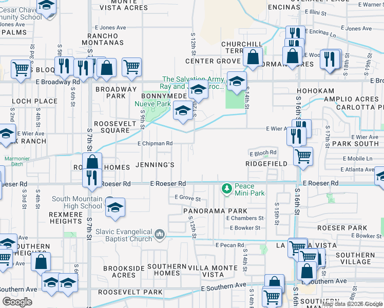 map of restaurants, bars, coffee shops, grocery stores, and more near 1141 East Chipman Road in Phoenix