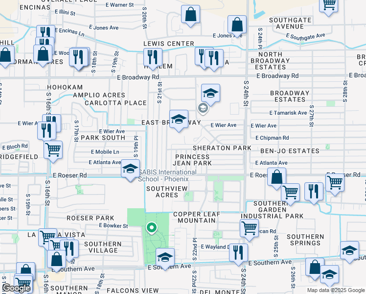 map of restaurants, bars, coffee shops, grocery stores, and more near 2128 East Mobile Lane in Phoenix