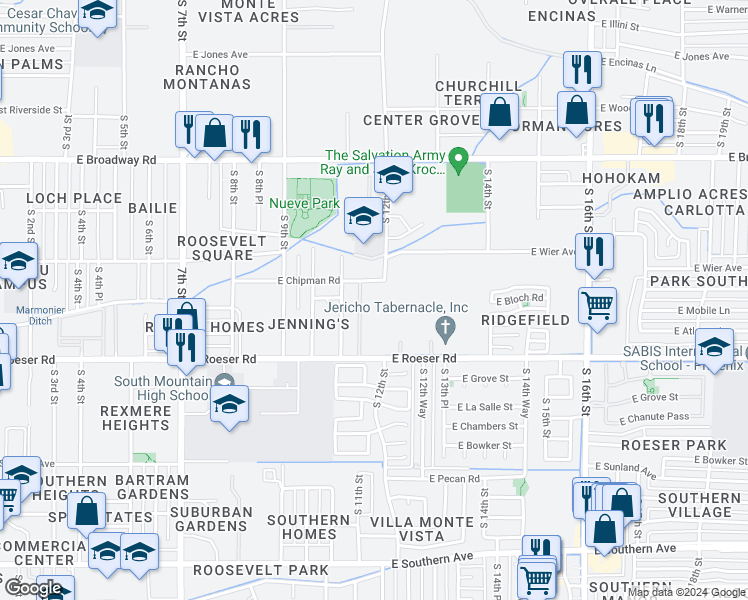 map of restaurants, bars, coffee shops, grocery stores, and more near 1141 East Chipman Road in Phoenix