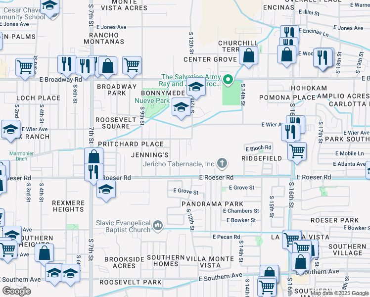 map of restaurants, bars, coffee shops, grocery stores, and more near 1141 East Chipman Road in Phoenix
