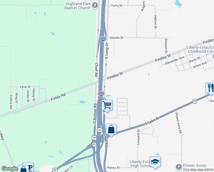 map of restaurants, bars, coffee shops, grocery stores, and more near 1801 Chelf Road in Texarkana