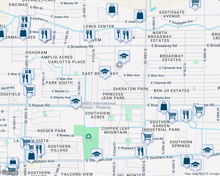 map of restaurants, bars, coffee shops, grocery stores, and more near 2128 East Mobile Lane in Phoenix