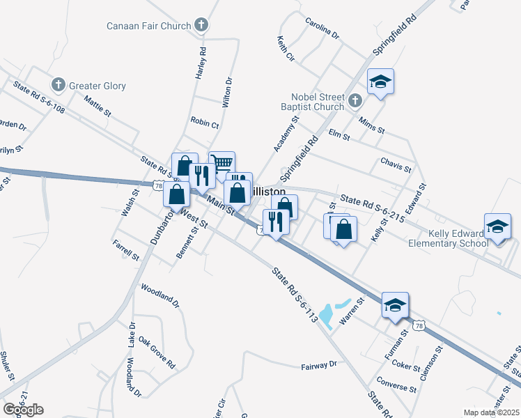 map of restaurants, bars, coffee shops, grocery stores, and more near in Williston