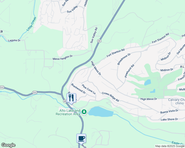 map of restaurants, bars, coffee shops, grocery stores, and more near 107 Crown Ridge Road in Alto