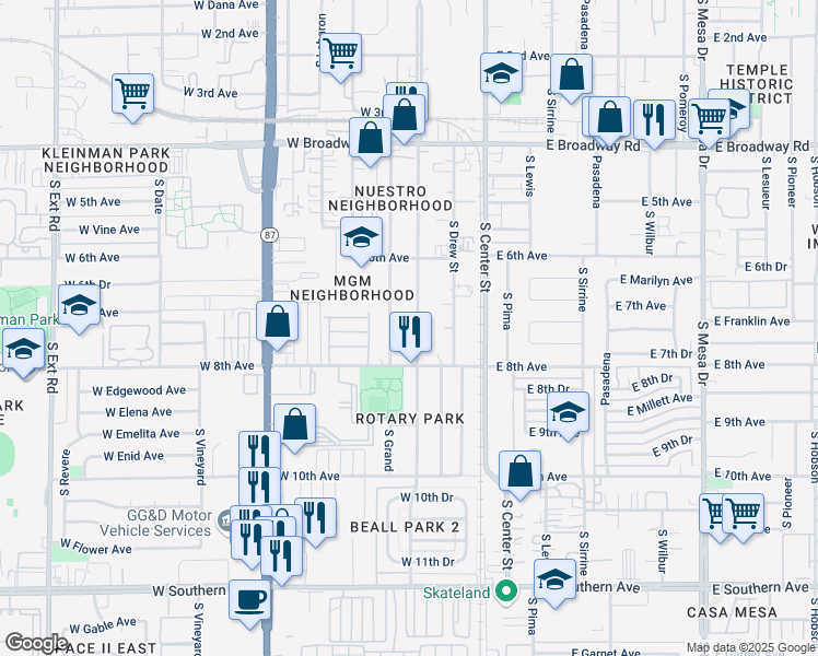 map of restaurants, bars, coffee shops, grocery stores, and more near 707 South Macdonald in Mesa