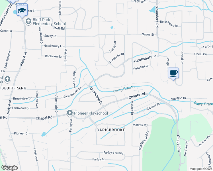 map of restaurants, bars, coffee shops, grocery stores, and more near 2308 Woodcreek Drive in Birmingham