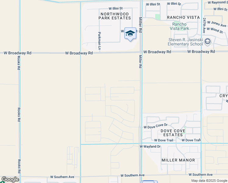 map of restaurants, bars, coffee shops, grocery stores, and more near 25111 West Broadway Road in Buckeye