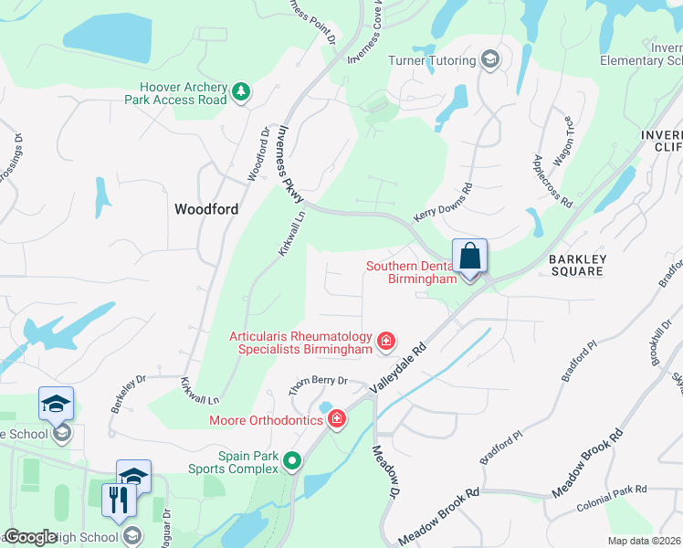 map of restaurants, bars, coffee shops, grocery stores, and more near 2920 Clydebank Circle in Birmingham