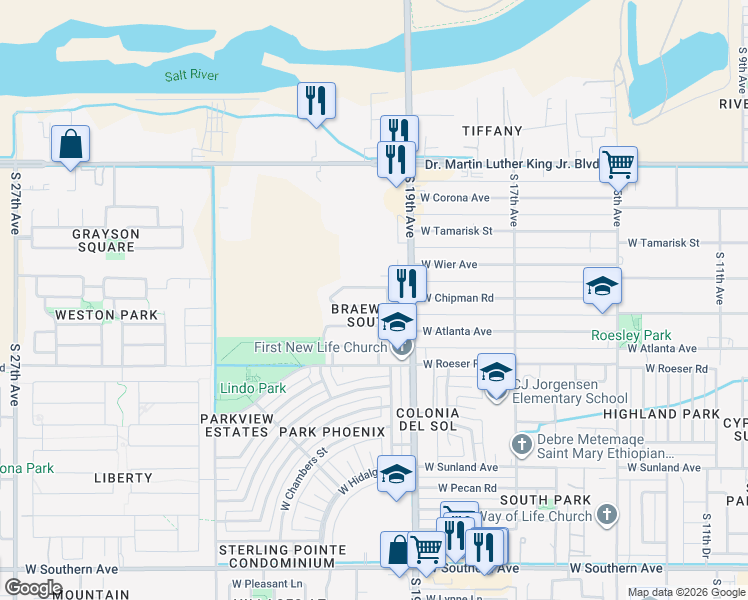 map of restaurants, bars, coffee shops, grocery stores, and more near 2002 West Romley Road in Phoenix