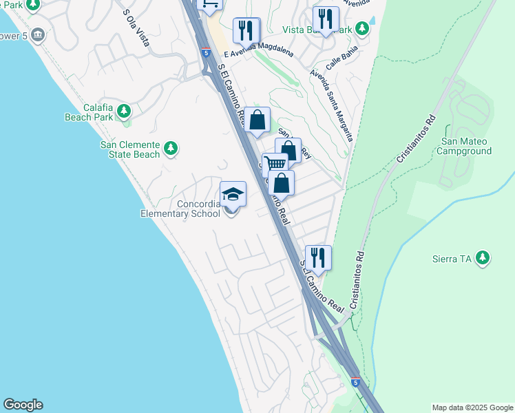 map of restaurants, bars, coffee shops, grocery stores, and more near 3208 Avenida Del Presidente in San Clemente