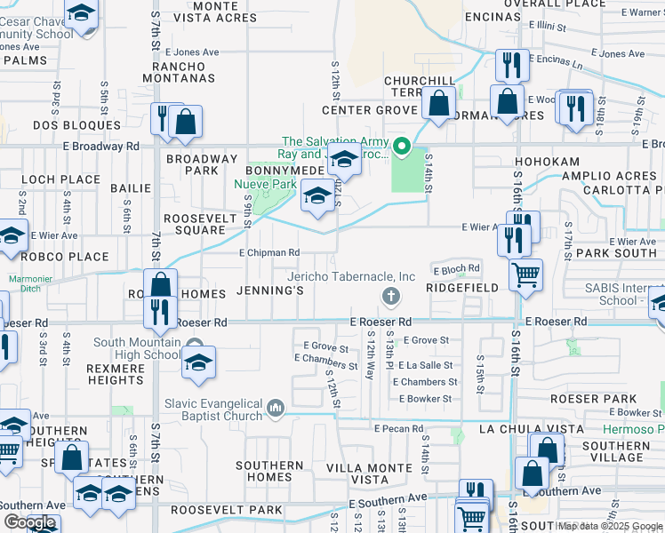map of restaurants, bars, coffee shops, grocery stores, and more near 1141 East Chipman Road in Phoenix