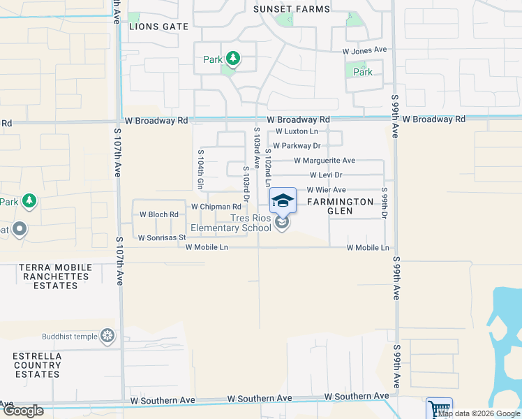 map of restaurants, bars, coffee shops, grocery stores, and more near 4825 South 103rd Avenue in Tolleson