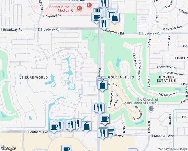 map of restaurants, bars, coffee shops, grocery stores, and more near 786 Leisure World in Mesa