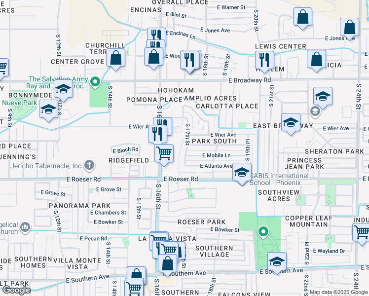 map of restaurants, bars, coffee shops, grocery stores, and more near 4828 South 17th Street in Phoenix