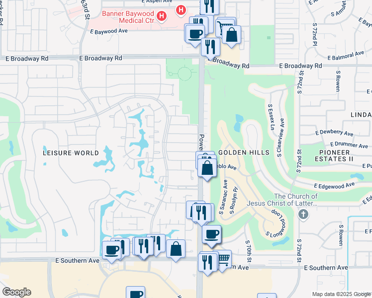 map of restaurants, bars, coffee shops, grocery stores, and more near 786 Leisure World in Mesa