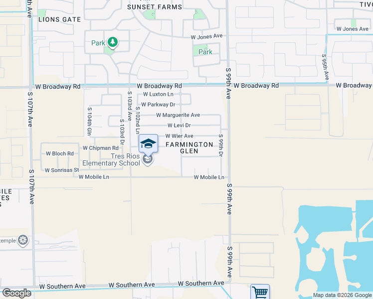 map of restaurants, bars, coffee shops, grocery stores, and more near 10109 West Chipman Road in Tolleson