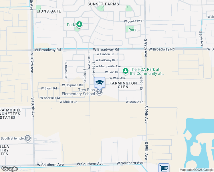 map of restaurants, bars, coffee shops, grocery stores, and more near 10145 West Chipman Road in Tolleson