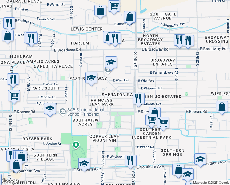 map of restaurants, bars, coffee shops, grocery stores, and more near 2302 East School Drive in Phoenix