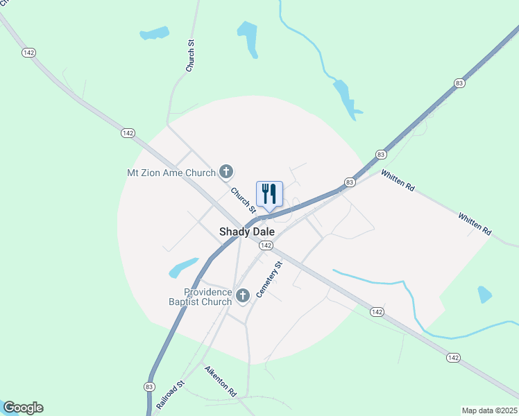map of restaurants, bars, coffee shops, grocery stores, and more near in Shady Dale