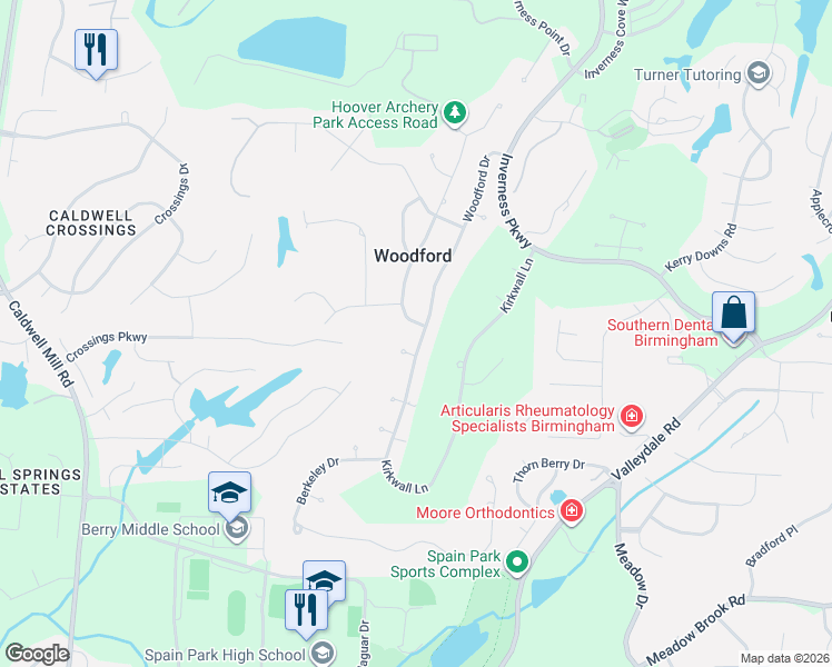 map of restaurants, bars, coffee shops, grocery stores, and more near 5628 Afton Drive in Birmingham