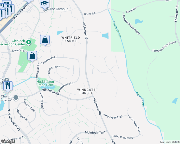 map of restaurants, bars, coffee shops, grocery stores, and more near 1201 Loxley Circle in Peachtree City