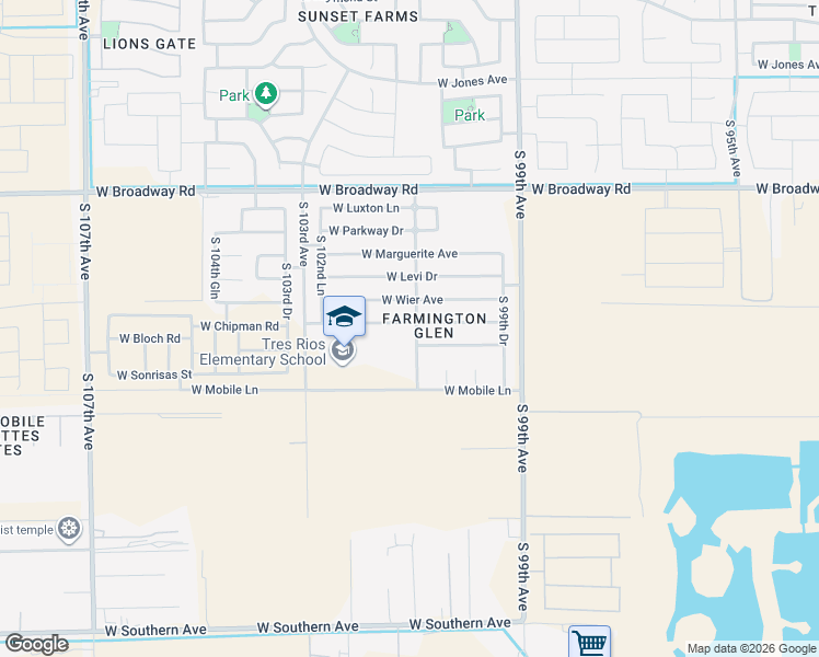 map of restaurants, bars, coffee shops, grocery stores, and more near 10109 West Chipman Road in Tolleson