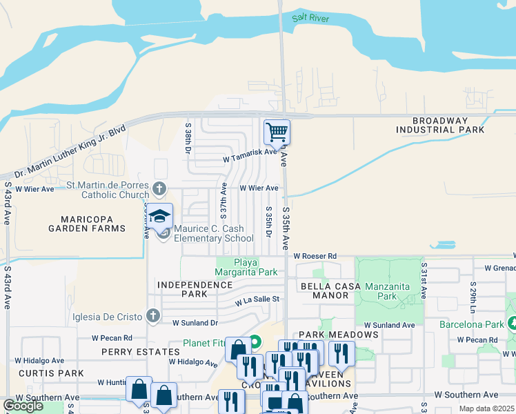 map of restaurants, bars, coffee shops, grocery stores, and more near 4825 South 36th Avenue in Phoenix