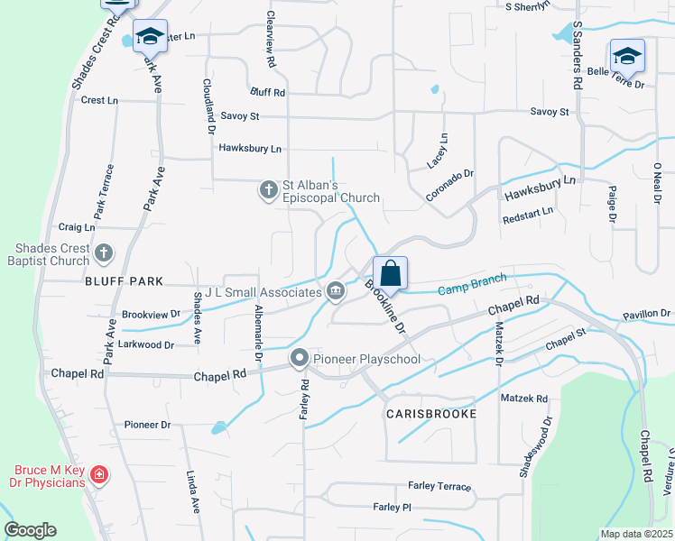 map of restaurants, bars, coffee shops, grocery stores, and more near 329 Shenandoah Drive in Birmingham