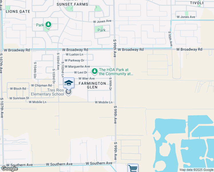 map of restaurants, bars, coffee shops, grocery stores, and more near 9925 West Chipman Road in Tolleson