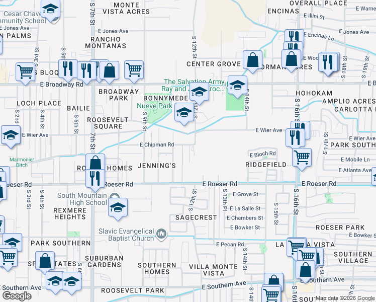 map of restaurants, bars, coffee shops, grocery stores, and more near 1141 East Chipman Road in Phoenix