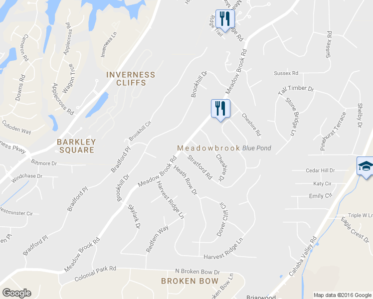 map of restaurants, bars, coffee shops, grocery stores, and more near 5148 Stratford Road in Birmingham