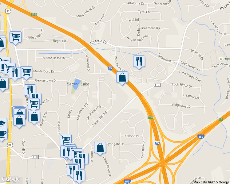 map of restaurants, bars, coffee shops, grocery stores, and more near 2257 Chapel Hill Rd in Birmingham