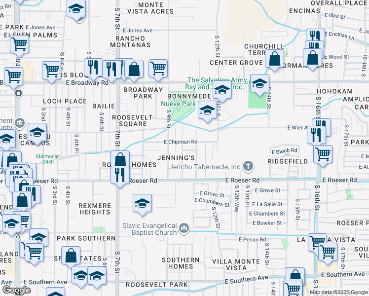 map of restaurants, bars, coffee shops, grocery stores, and more near 1002 East Romley Road in Phoenix