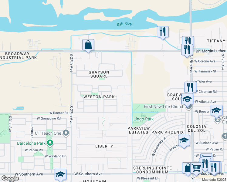 map of restaurants, bars, coffee shops, grocery stores, and more near 2409 West Chipman Road in Phoenix