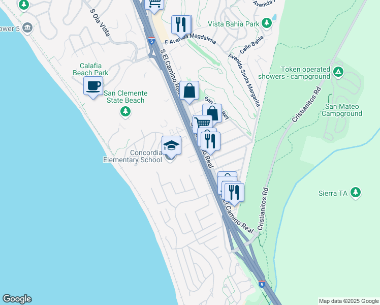 map of restaurants, bars, coffee shops, grocery stores, and more near 3206 Avenida Del Presidente in San Clemente