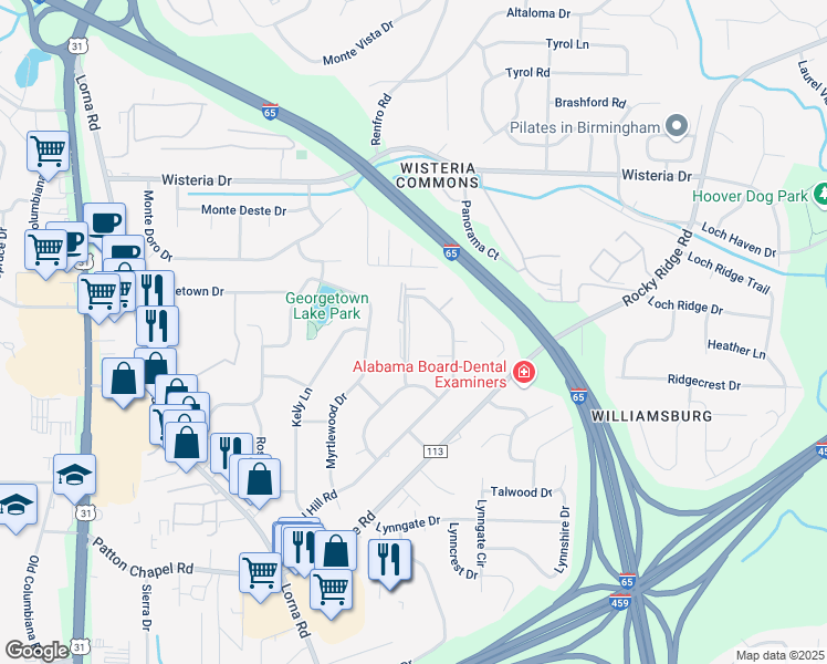 map of restaurants, bars, coffee shops, grocery stores, and more near 3241 Warringwood Drive in Birmingham
