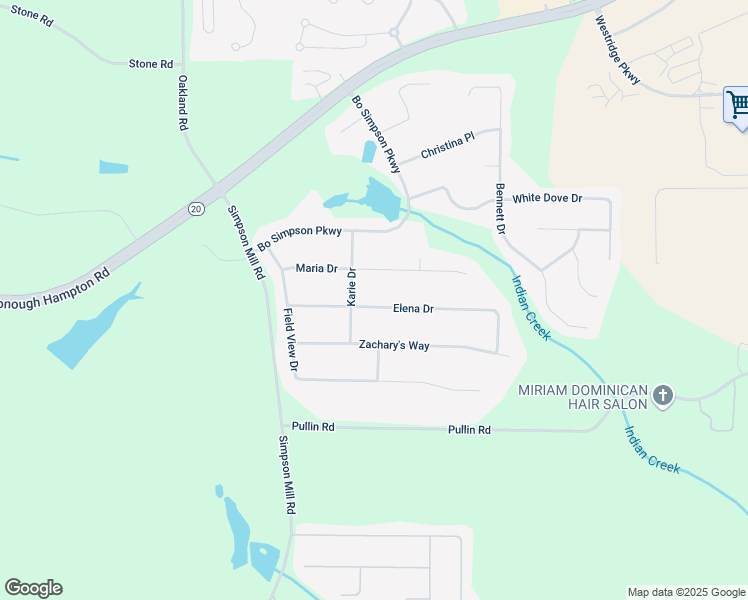 map of restaurants, bars, coffee shops, grocery stores, and more near 1439 Elena Drive in McDonough