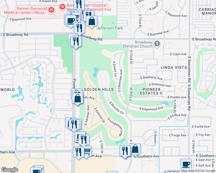 map of restaurants, bars, coffee shops, grocery stores, and more near 648 South Revolta Circle in Mesa