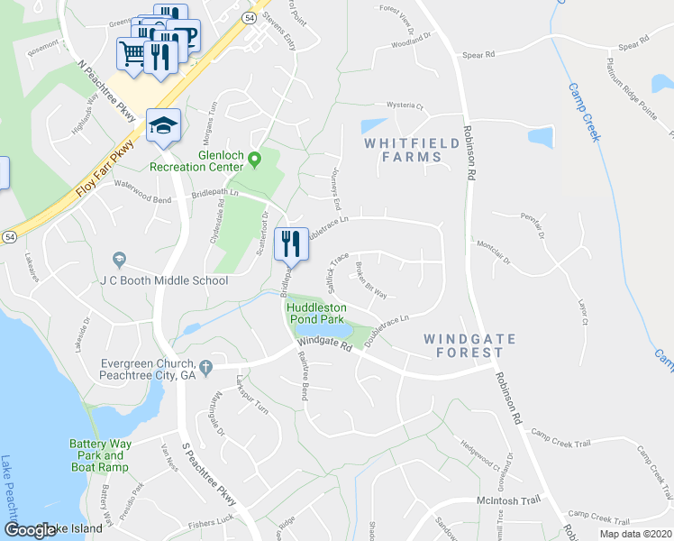 map of restaurants, bars, coffee shops, grocery stores, and more near 507 Saltlick Trace in Peachtree City
