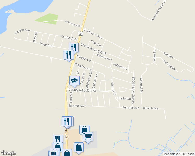 map of restaurants, bars, coffee shops, grocery stores, and more near 1928 Calhoun Drive in Georgetown
