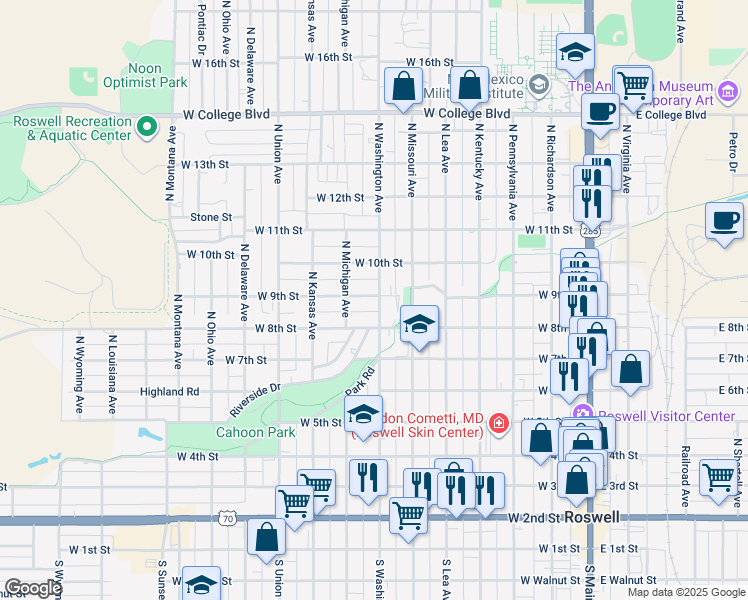 map of restaurants, bars, coffee shops, grocery stores, and more near 812 North Washington Avenue in Roswell