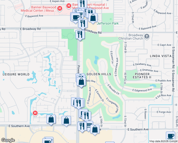 map of restaurants, bars, coffee shops, grocery stores, and more near 706 South Saranac Avenue in Mesa