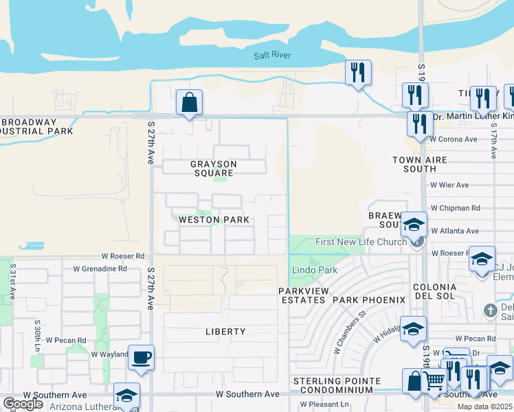map of restaurants, bars, coffee shops, grocery stores, and more near 2405 West Chipman Road in Phoenix