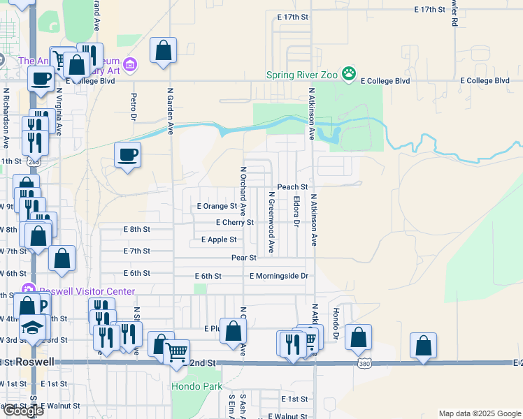 map of restaurants, bars, coffee shops, grocery stores, and more near 806 North Beech Avenue in Roswell