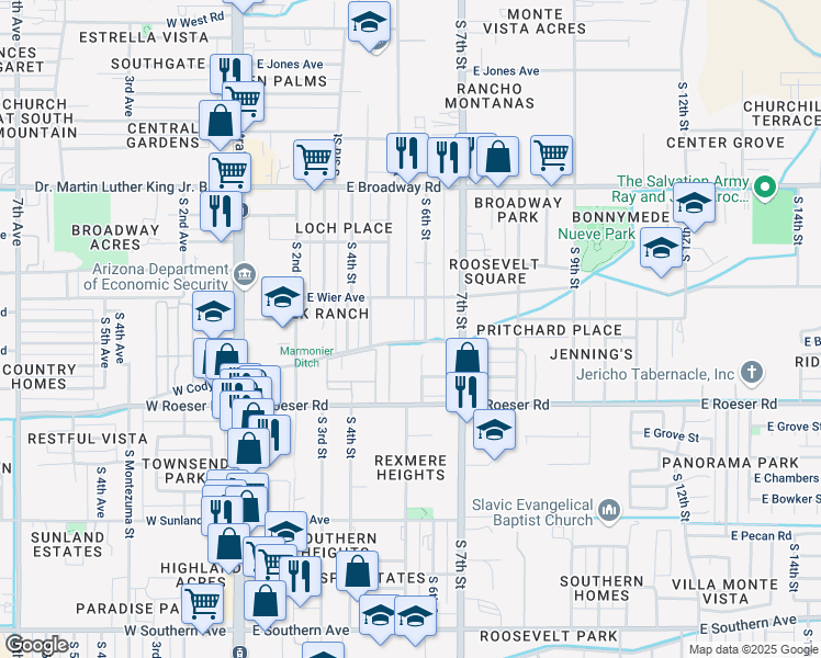 map of restaurants, bars, coffee shops, grocery stores, and more near 518 East Cody Drive in Phoenix