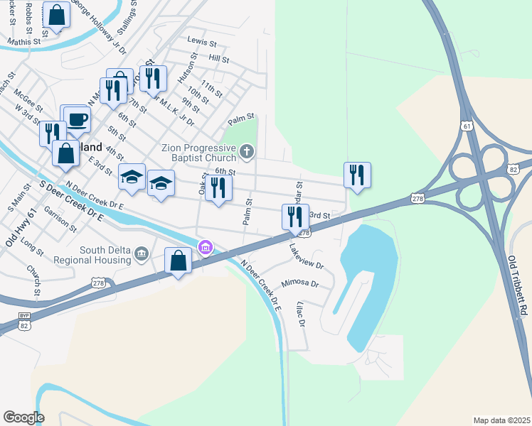 map of restaurants, bars, coffee shops, grocery stores, and more near 712 East 3rd Street in Leland