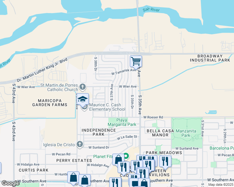 map of restaurants, bars, coffee shops, grocery stores, and more near 4822 South 36th Drive in Phoenix