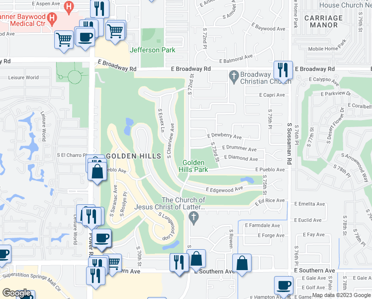 map of restaurants, bars, coffee shops, grocery stores, and more near 714 South 72nd Street in Mesa