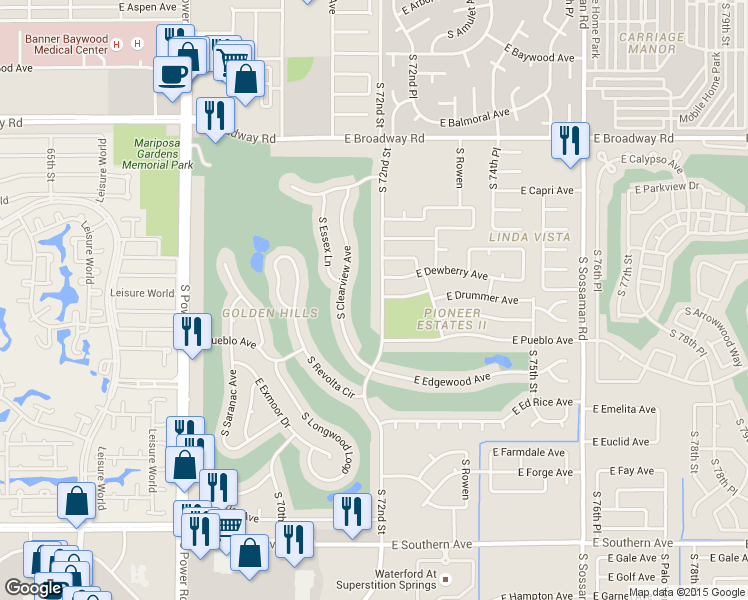 map of restaurants, bars, coffee shops, grocery stores, and more near 714 South 72nd Street in Mesa